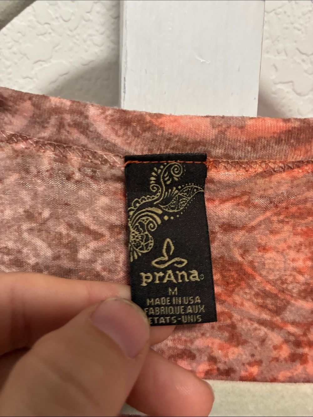 Prana Orange and Brown Boho Patterned V-Neck Short Sleeve Tee - Picture 2 of 7